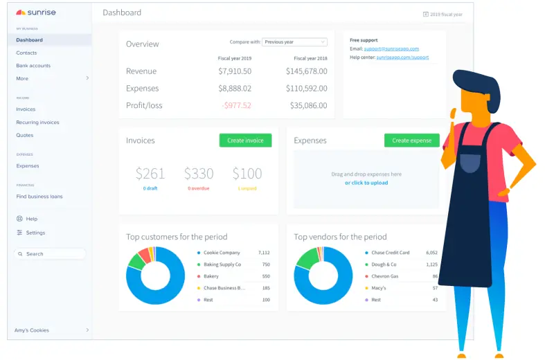 Sunrise, app to track income and loss